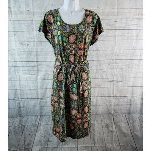 Erin Macleod Womens Shift Dress One Size Green Pink Floral Pockets Short Sleeve